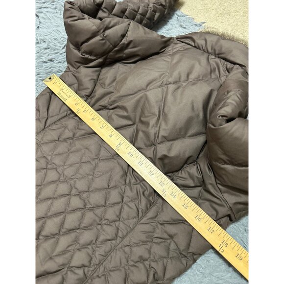 Eddie Bauer XS Quilted Brown Jacket W/ Faux Fur Collar Premium Goose Down - Picture 7 of 8